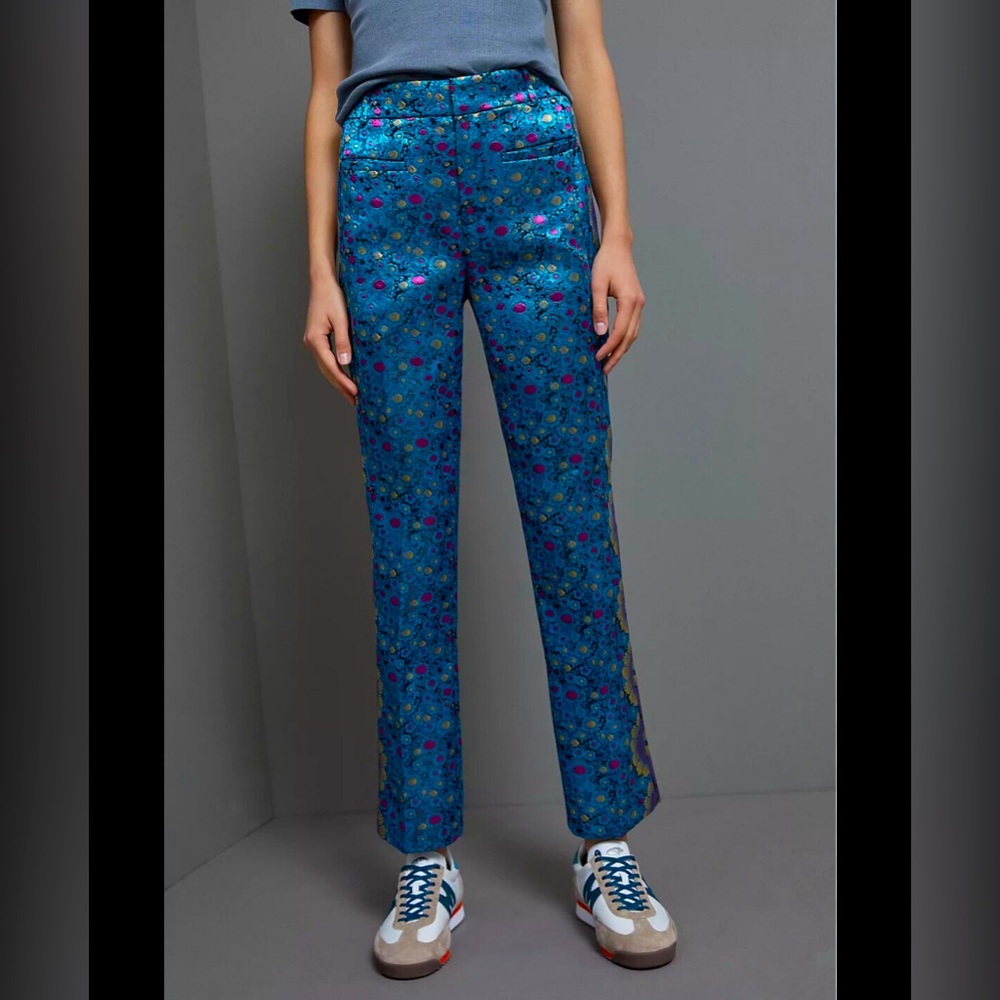 Anthropologie Slim Essential Teal Shine Floral Pant